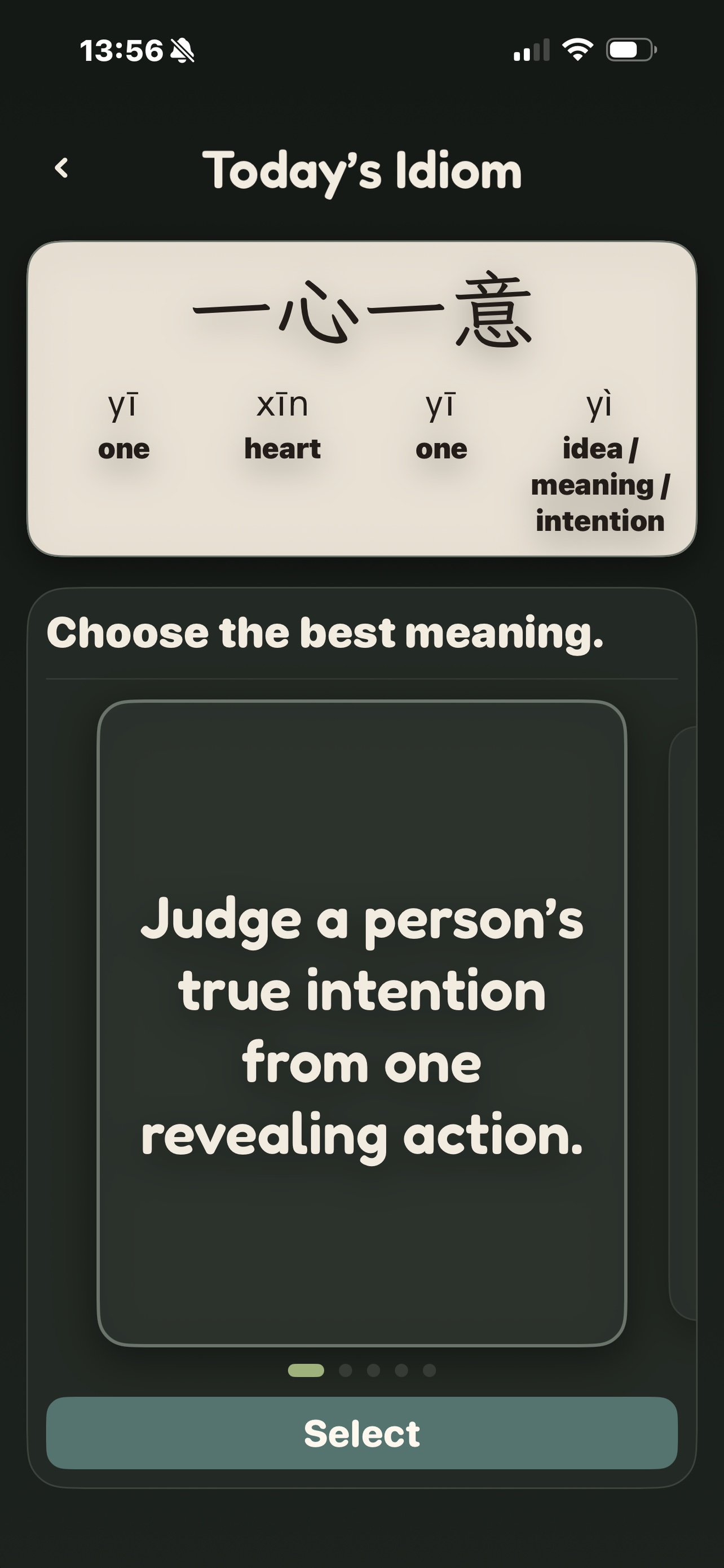 Today’s Idiom showing a Chinese expression, pronunciation, and possible meanings